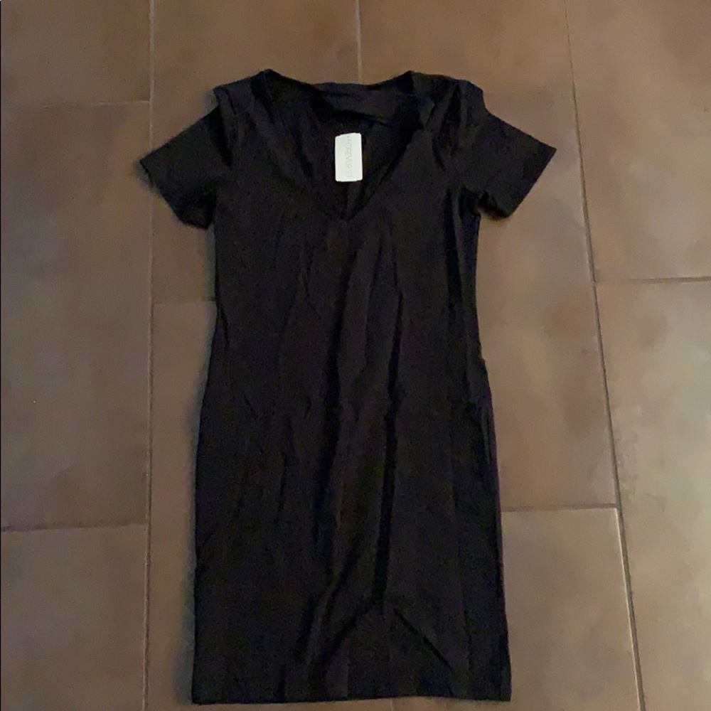 Black Form Fitting Midi Dress with Neck Choker